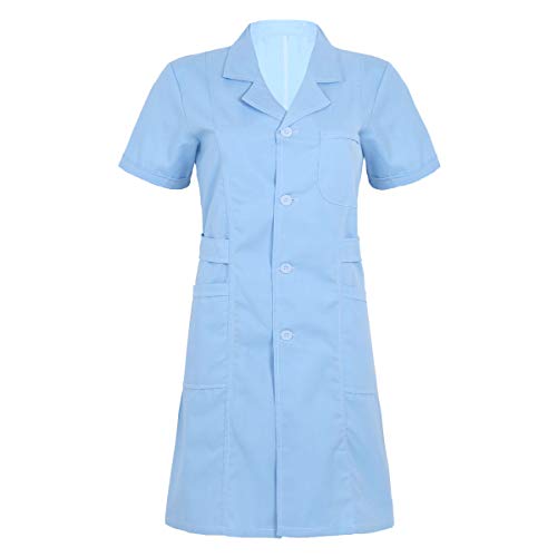 Freebily Camice Medico Donna Cotone Camici da Lavoro Manica Corta Camice Laboratorio Chimica con Tasche per Farmacista Erboristeria Ospedaliero Sanitario Bianco/Rosa/Blu Azzurro Medium