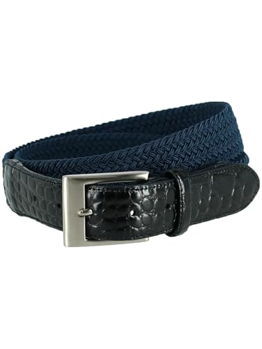 CTM Men's Braided Elastic Stretch Belt with Croc Print End Tabs3