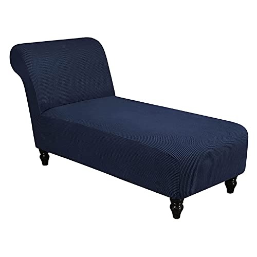 Chaise Lounge Slipcover Armless,Indoor Jacquard Chaise Chair Covers Stretch Non Slip Washable Furniture Protector for Living Room-Navy-One Size