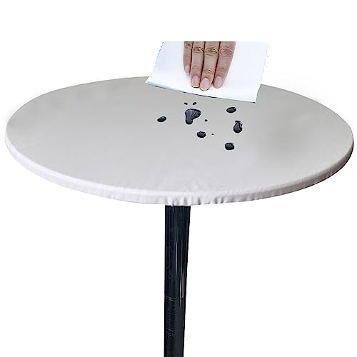 HERSIL Elastic Edged Vinyl Round Fitted Tablecloth - Oil & Waterproof Wipeable Plastic Table Cover Indoor Outdoor Patio Round Fitted Vinyl Tablecloth, solid color (White,70cm in diameter)
