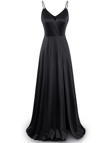 Image of MUXXN Women's Gorgeous Spaghetti Strap V Neck Stain Split Evening Party Maxi Dress