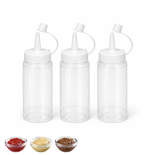 PARENCE. Set di 3 bottiglie di salsa, 150 ml – bottiglie da premere insieme con tappo – salsa da cucina, ketchup, maionese, distributore di torte – 3 pezzi
