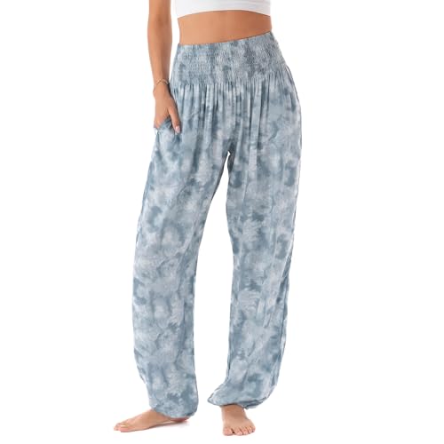 Image of Lotus and Luna Women's Harem Pants Thai Pants for Beach & Lounge High Waisted Flowy Boho Pants Genie Pants Yoga Pants
