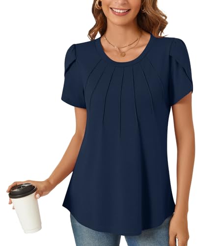 Anyhold Womens Tops Dressy Casual Summer Short Sleeve Blouse Dress Shirt2