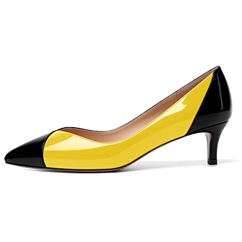 SHOWFOREST Women's Solid Dress Patent Slim Slip On Pointed Toe Dating Kitten Low Heel Pumps Shoes 2 Inch2