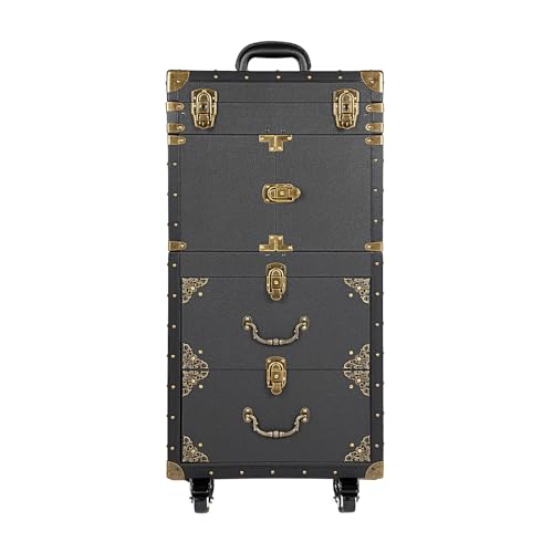 Purptarol Rolling Lockable Makeup Train Case, Large Capacity Cosmetic Trolley with Swivel Wheels Salon Barber Case Traveling Cart Trunk, with Hair Dryer Holder for Barber Stores