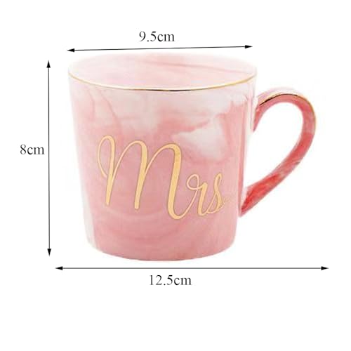 Anniversary Gift for Wife Ceramic Pink Mrs. Marble Coffee Mug Tea Cup Set Birthday Gift for Mom 350 ml