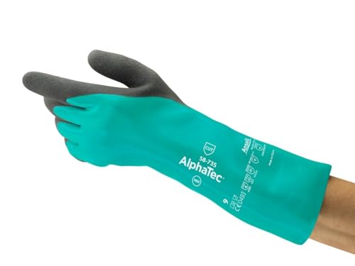 Ansell AlphaTec 58-735 Chemical Cut Protection Gloves w/Hi-Visibility Liner for Automotive, Food Processing, Machinery, Large, Green (6 Pairs)