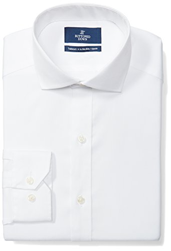Amazon Brand - Buttoned Down Men's Tailored Fit Cutaway-Collar Solid Non-Iron Dress Shirt (No Pocket), White, 16.5