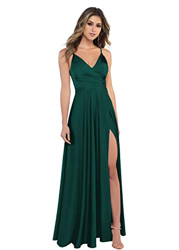 Satin Bridesmaid Dresses Long V Neck Spaghetti Strap Evening Formal Dress