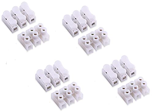 Image of 3 Way Quick Push Type Lock Electric Wire Connectors & Terminal Strip Screw Barrier Block, 3 Position, Insulated Electrical Wire Connector, 25 Pcs Pack of 50 (White)