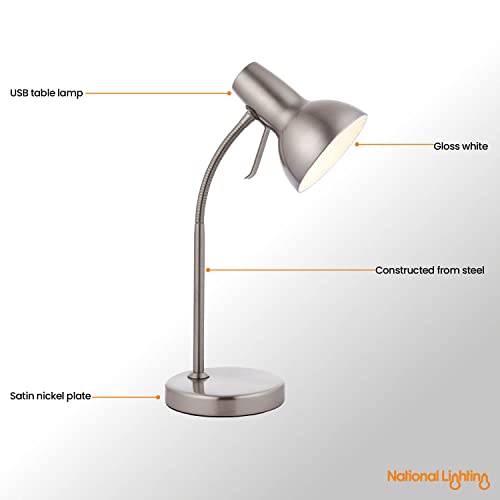 National Lighting Table Lamp- Bedside Lamp with USB Port, Gooseneck Desk Light with Charging Port - Image 3