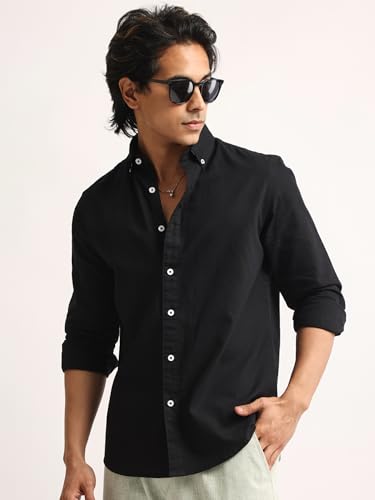 Image of MANIAC || Mens || Solid || Collared Neck || Full Sleeve || Oxford || Linen Blend Fabric || Shirt