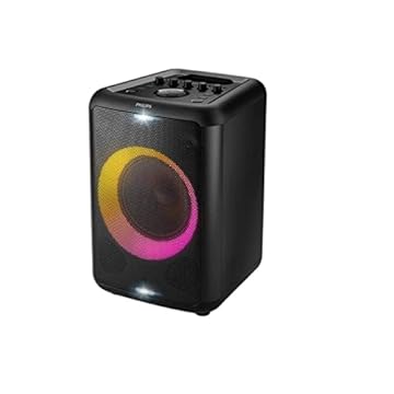 PHILIPS Party Speaker bluetooth com luzes de led, bluetooth, usb, auxiliar, entradas para microfone e guitarra e energia para 14h TAX3206/78, Cor: preto