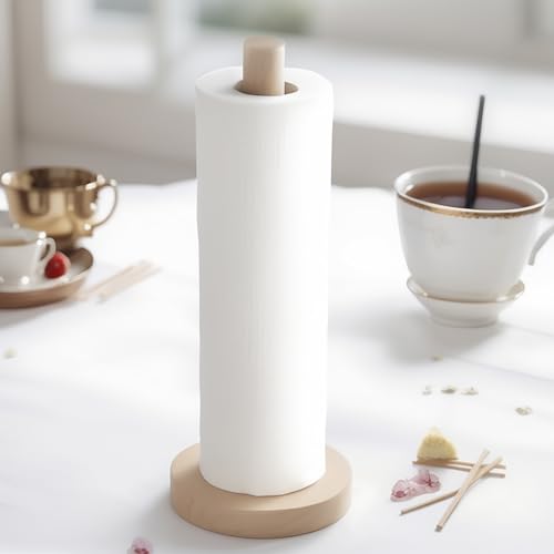 KitchLife Wooden Paper Towel Holder Countertop - Solid Freestanding Paper Towel Dispenser Stand with Anti-Skid Base