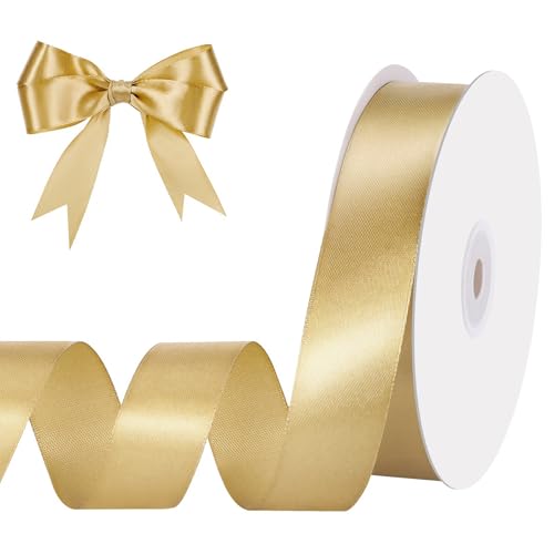 Image of woric Gold Ribbon 1 Inch 50 Yards Gold Satin Ribbon Gift Bows | Wedding Floral Bouquets Party Holiday Decorations Graduation Gift Wrapping Ribbons Crafts Hair Bows
