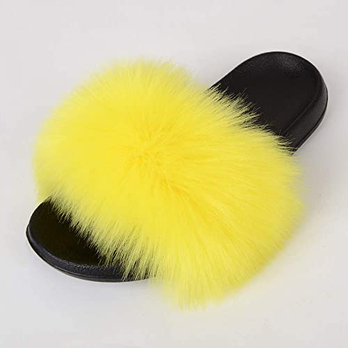 Image of MH Bailment Womens Furry Fluffy Slippers Faux Fur House Slippers Open Toe Fuzzy Slides Soft Flat Slip On Sandals for Indoor Outdoor
