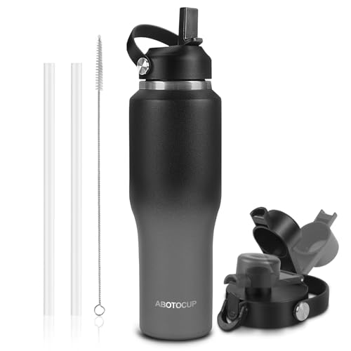 Image of ABOTOCUP 32oz Water Bottle Insulated with Powder Coated, Fit in Any Car Cup Holder, Water Bottles with Straw and Spout Lids, Stainless Steel Insulated Double Wall Leak-proof BPA Free to Keep Cold&Hot
