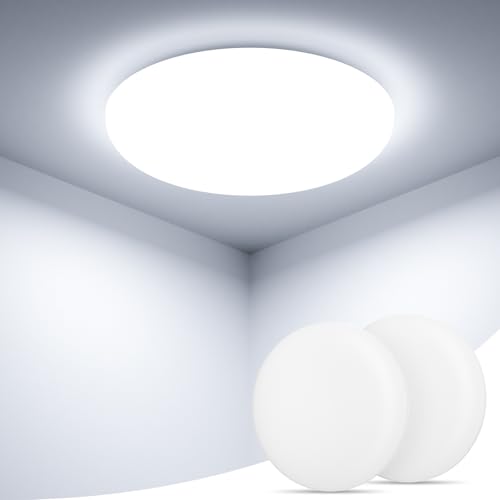 Plafoniera LED Soffitto 36W IP54 Impermeabile, 6500K 4500LM Lampadario LED Soffitto, Luce Fredda Super Luminosa Lampadari Moderni Senza Cornice per Bagno, Cucina, Soggiorno, Camera da Letto- 2 Pezzi