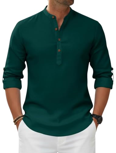 Image of Macsivo Men's Cotton Blend Solid Short Kurta with Regular Lenth Mandarin Neck Full Sleeves and roll-up tab| Kurta Style Shirt for Men