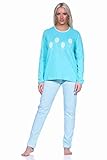 NORMANN-Wäschefabrik Toller Damen Schlafanzug Langarm Pyjama mit Frontprint und Gepunkteter Pyjamahose, Farbe:hellblau, Größe:48-50