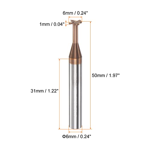 Image of HARFINGTON T Slot End Mill Milling Cutter 6mm Cutting 1mm Depth 6mm Shank Solid Carbide Titanium Coated 4 Flutes for Stainless Steel Alloy