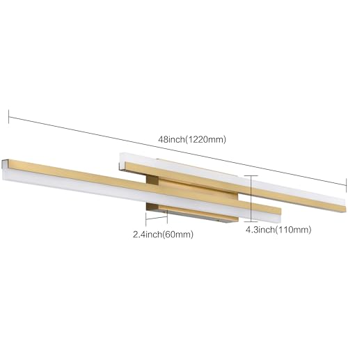 Image of PRESDE 48 Inch LED Bathroom Light Fixtures Over Mirror Brushed Gold Vanity Light Modern Bath Lighting Bar 5CCT
