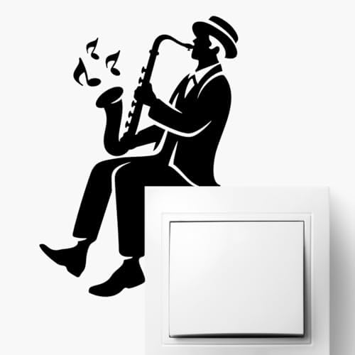 Jazz Musician Playing Saxophone Wall Decal, Vinyl Decal for Light Switch Decoration, Elegant Black Silhouette, Music Themed Home Decor