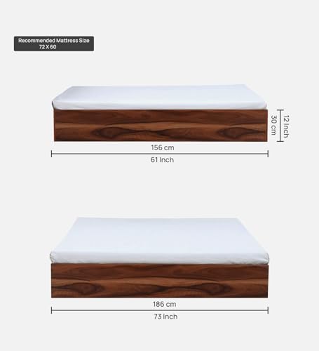 Image of Mintwud Pepperfry Maya Queen Size Bed with Box Storage | Engineered Wood | Vintage Sheesham Finish | Sturdy & Elegant | Spacious Storage for a Clutter-Free Bedroom