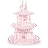 KALEFO Princess Party Supplies 3 Tier Cupcake Stand Birthday Decorations Pink Castle Cake Treat Table Decor(Princess)