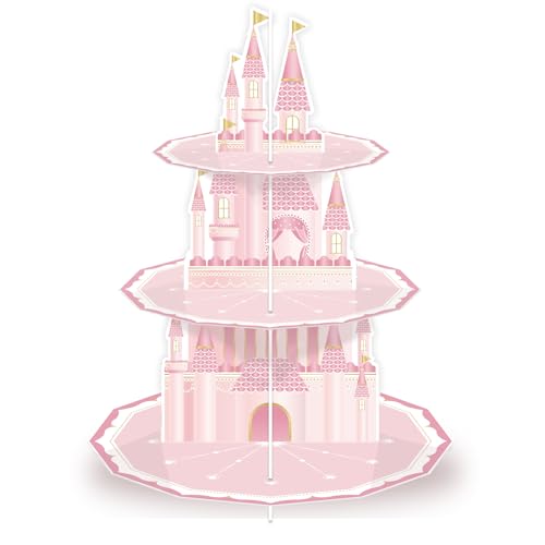Prinzessin Party Supplies 3-stöckiger Cupcake-Ständer für Mädchen, Geburtstagsparty-Dekorationen, rosa Schloss, Kuchendekoration, Tischdekoration
