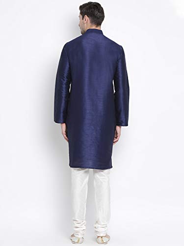 Image of VASTRAMAY VM Mens Silk Blend Kurta Pyjama Set - Classic Ethnic Attire for Timeless Style and Cultural Celebrations | Soft Comfortable Solid Full Sleeves Kurta and Churidar Pyjama Set