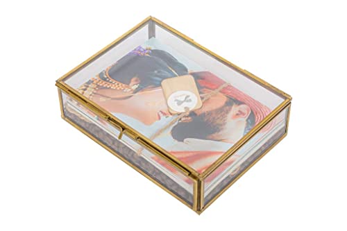 Art India Collections Small Glass Jewelry Box for Wedding Engagement Ring, Decorative Storage Glass Box Gold (size – 4.5×3.5×1.5 inches)(Handmade & Brass and Mirror Material)