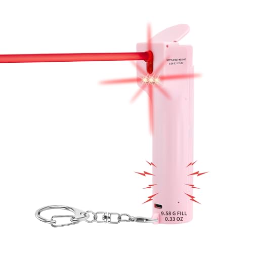 Self Defence Personal Alarm Set 3-in-1 for Women,pepper gel bottle with 130 dB Siren & Strobe Lights,UV Marking Dye & Flip-top Safety Cap protect for lady keychain set,USB charge (Pink)