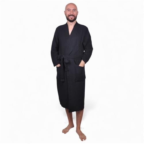 Image of Muslin Bathrobe - Cotton Gauze Robe for Women and Men - Lightweight Breathable Summer Kimono - Boho Spa /Maternity Robe