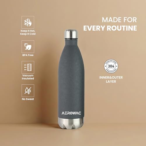 Image of 304 Stainless Steel Viva Insulated Flask 1000ml | Hot & Cold 24 Hours | Double Wall, Lightweight, Leak Proof, BPA-Free Bottle | Ideal for Office, Gym, School & Travel (Dark Grey, Pack of 1)