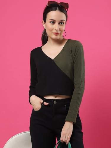 Image of Rigo Casual Wear V Neck Rib Knit Top for Women | Slim Fit Long Sleeves Western Tops for Women