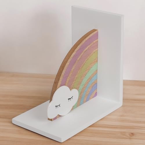 2 Stück Set Buchstützen aus Holz 3D Safari Jungle Dekoration Kinderzimmer für Jungen und Mädchen (Regenbogen)