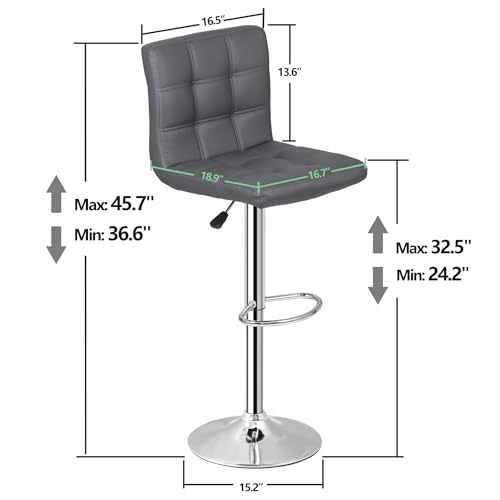 Image of ZENY Set of 4 Adjustable Swivel Barstools, Modern PU Leather Kitchen Counter Bar Stools, Square Back Bar Stool (Grey)