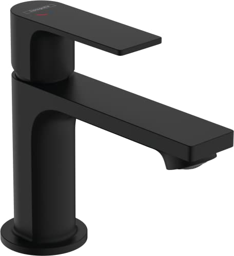 Hansgrohe Rebris E Basin Mixer Tap 80 Energy-Saving with Pop-Up Waste Set, Matt Black, 72553670, Water-saving 5 L/Min