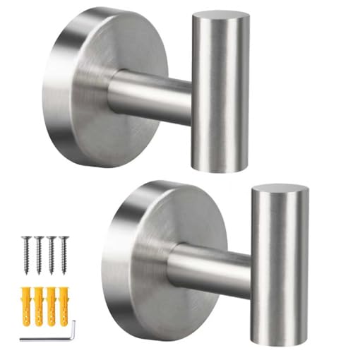 2 Pack Brushed Nickel Towel Hooks SUS304 Stainless Steel Bathroom Hooks