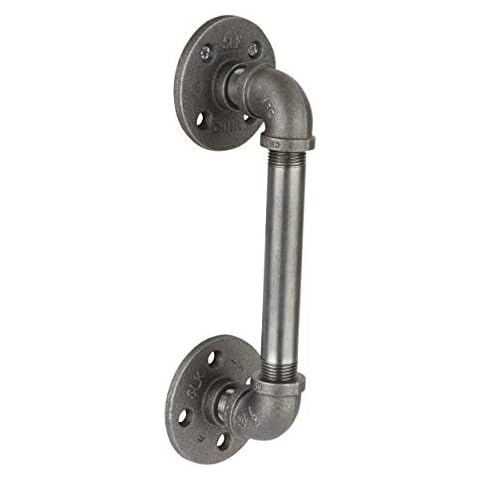 Rustic Industrial Pipe Décor Barn Door Handle, 6 Inch - Authentic Industrial Steel Grey Iron Fittings, Flanges and Pipes for Custom Vintage Hanging Doors, DIY Kit with Hardware Cover