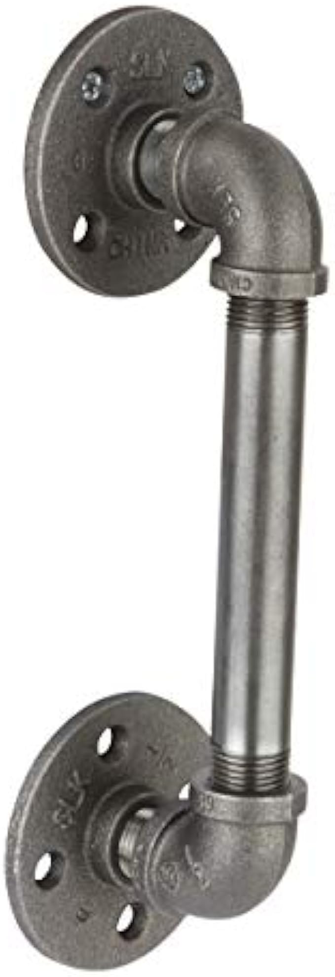 Rustic Industrial Pipe Décor Barn Door Handle, 6 Inch - Authentic Industrial Steel Grey Iron Fittings, Flanges and Pipes for Custom Vintage Hanging Doors, DIY Kit with Hardware