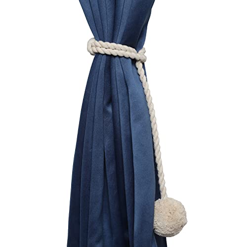 Image of Curtain Ball Rope Tiebacks Tie-Backs, Rope Ties, Curtain Handmade Holdbacks, Cotton Curtain Tieback (Natural -2pc)