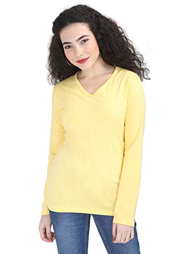 Image of FLEXIMAA Women's Cotton Plain V Neck Full Sleeve T-Shirt