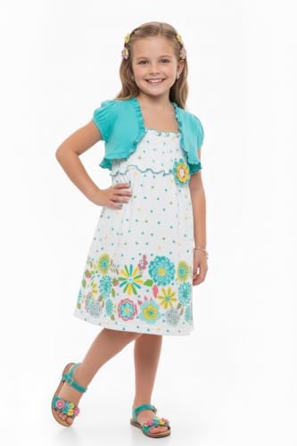 Image of ToBeInStyle Girls Two Piece Short Sleeve Dress and Matching Bolero Crop Cardigan Assorted Prints Cotton Blend Summer Outfit