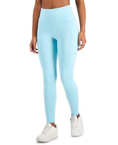 Ideology ID Womens Compression High Waist Side Pocket 7/8 Length Leggings in Reg Petites Aquatone PS Blue