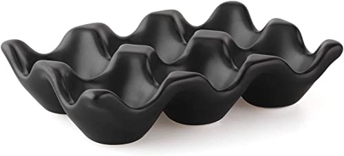Norhogo 1 pz 6 griglia porta uova in ceramica porcellana vassoio uova, set cucina, ristorante, frigorifero, conservazione, accessori decorativi in ceramica vassoio per uova in porcellana per casa nero