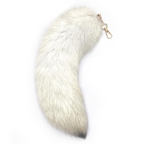 WtgwtQ White Gray Fox Fur Tail Keychain - Fluffy Fox Tail Cosplay Accessory for Birthday Christmas Party Costume Fashion Handbag Accessery For Women Girl Charm