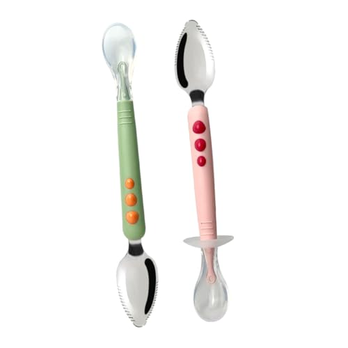 IMIKEYA 2 Piezas Utensilios para Niña Cucharas de Silicona Suaves con Punta para Raspar Frutas Resistentes y Seguras para Lavavajillas para Alimentación de Lactantes y Pequeños